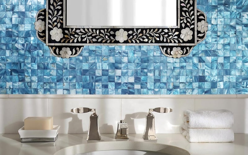 Mop Mother of Pearl Peel and Stick Backsplash Shell Mosaic Subway Tile, for Living Room Background Wall and Kitchen 12"x12" Dark Blue 10 Sheets - Image 5